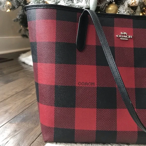Coach City Tote Bag With Buffalo Plaid Print, 7271 - Picture 3 of 15